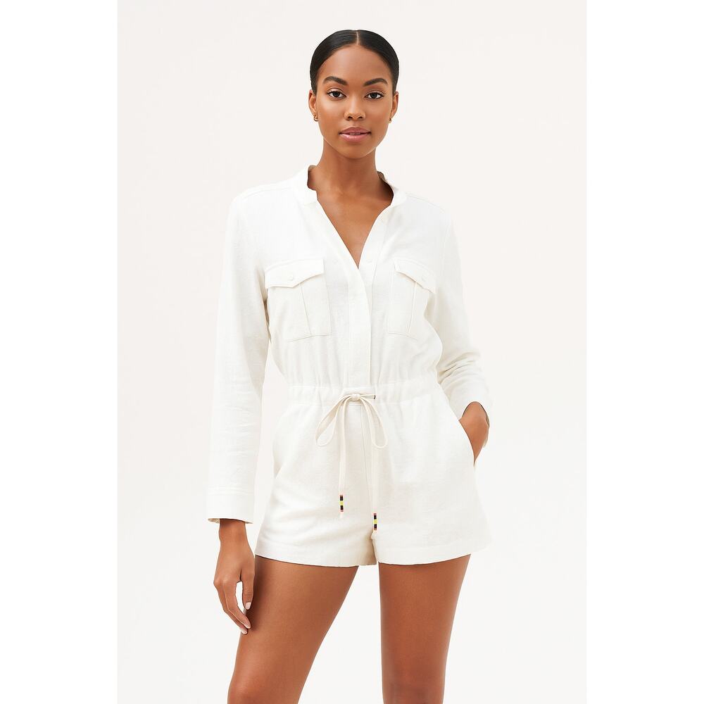 NWT J Crew Embroidered Floral Long Sleeve Tie Waist Cream Utility Romper 14